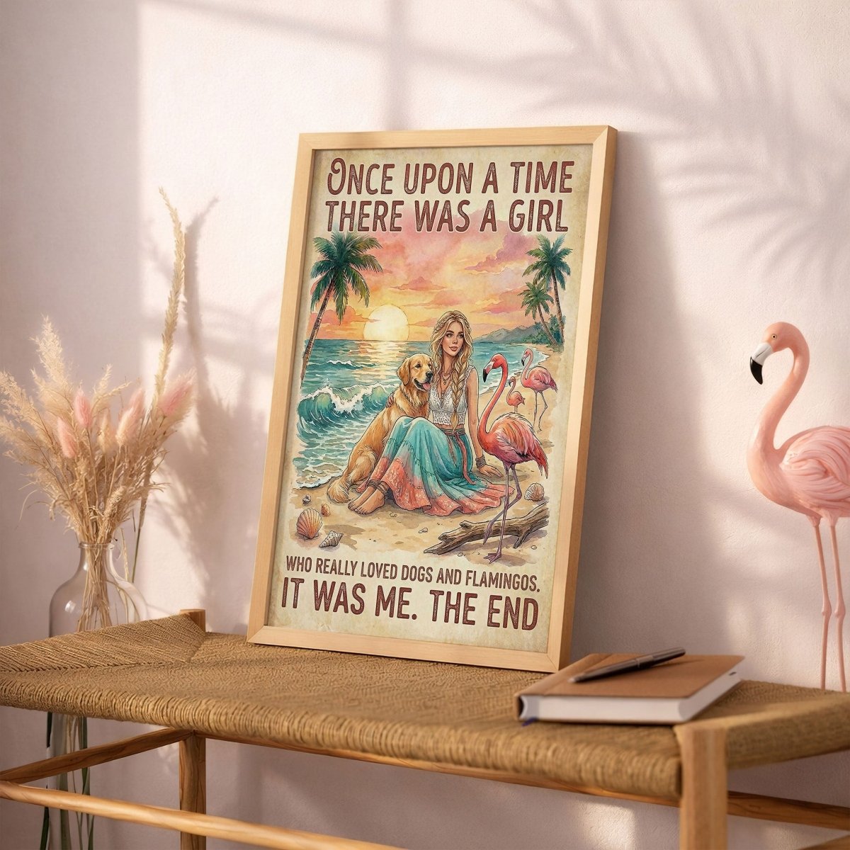 Dogs & Flamingos Lover Poster – Pink Tropical Sunset Wall Art - FlamingoAholic