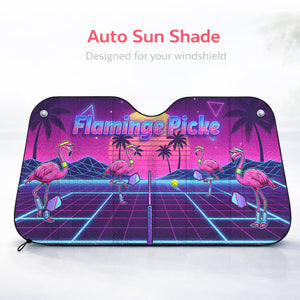Electric Neon Flamingo Pickleball Car Sun Shade - Universal Windshield UV Protector - FlamingoAholic