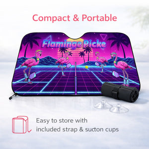 Electric Neon Flamingo Pickleball Car Sun Shade - Universal Windshield UV Protector - FlamingoAholic