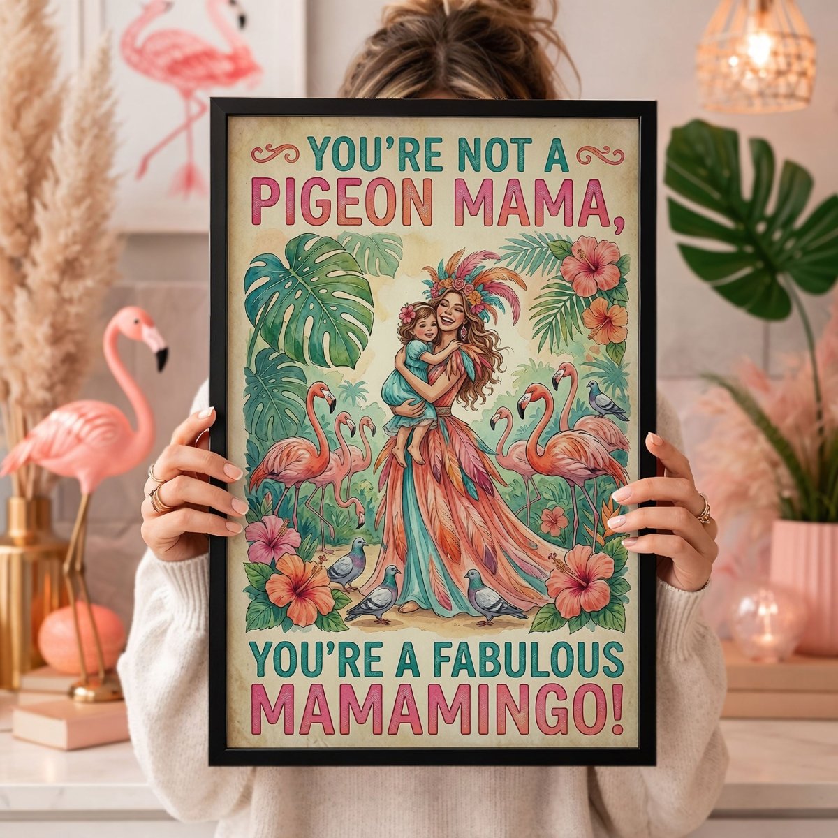 Fabulous Mamamingo & Child Poster – Tropical Flamingo Mom Wall Art - FlamingoAholic