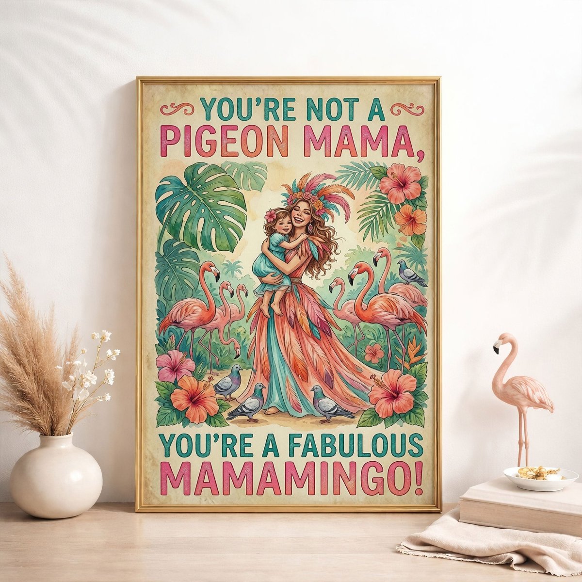 Fabulous Mamamingo & Child Poster – Tropical Flamingo Mom Wall Art - FlamingoAholic