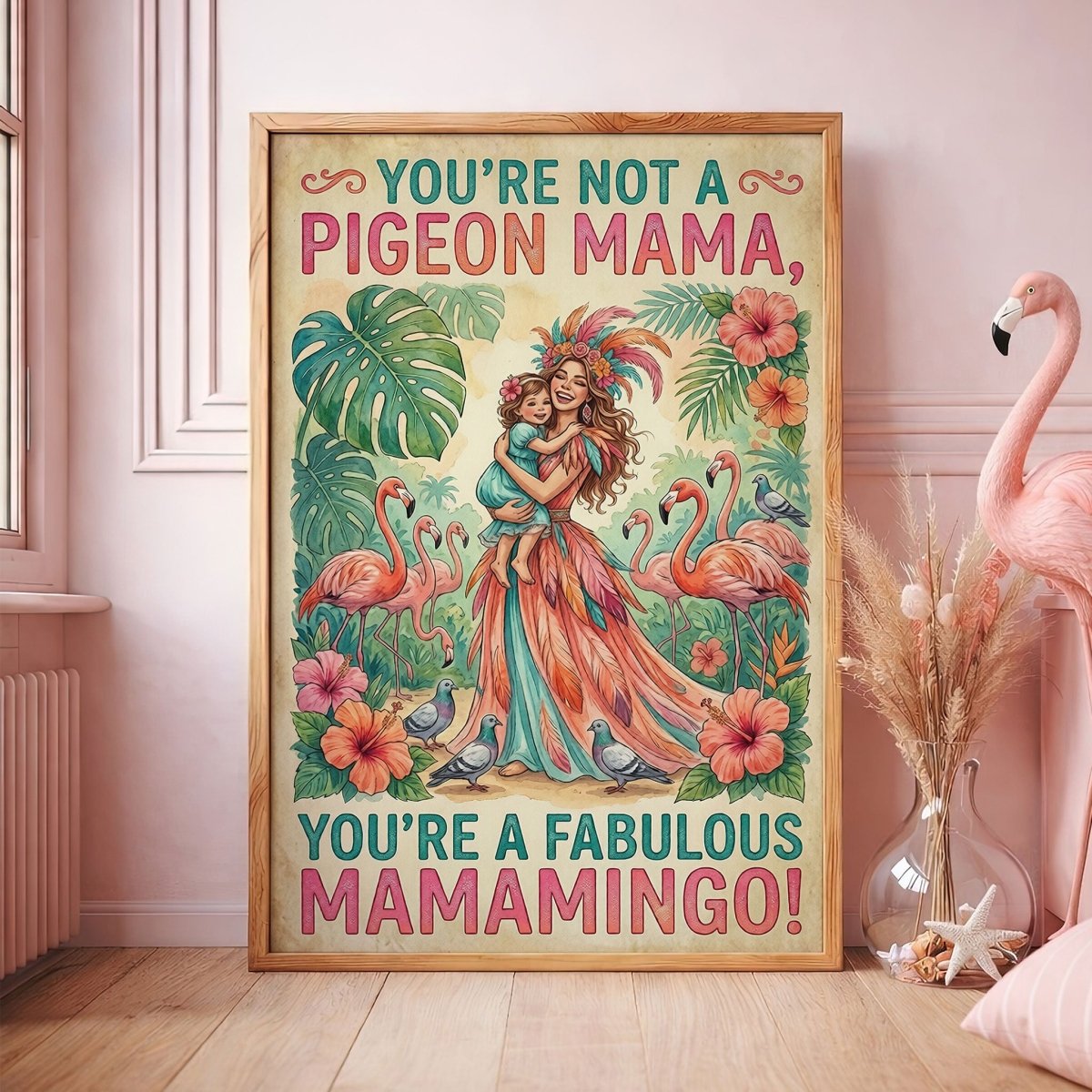 Fabulous Mamamingo & Child Poster – Tropical Flamingo Mom Wall Art - FlamingoAholic