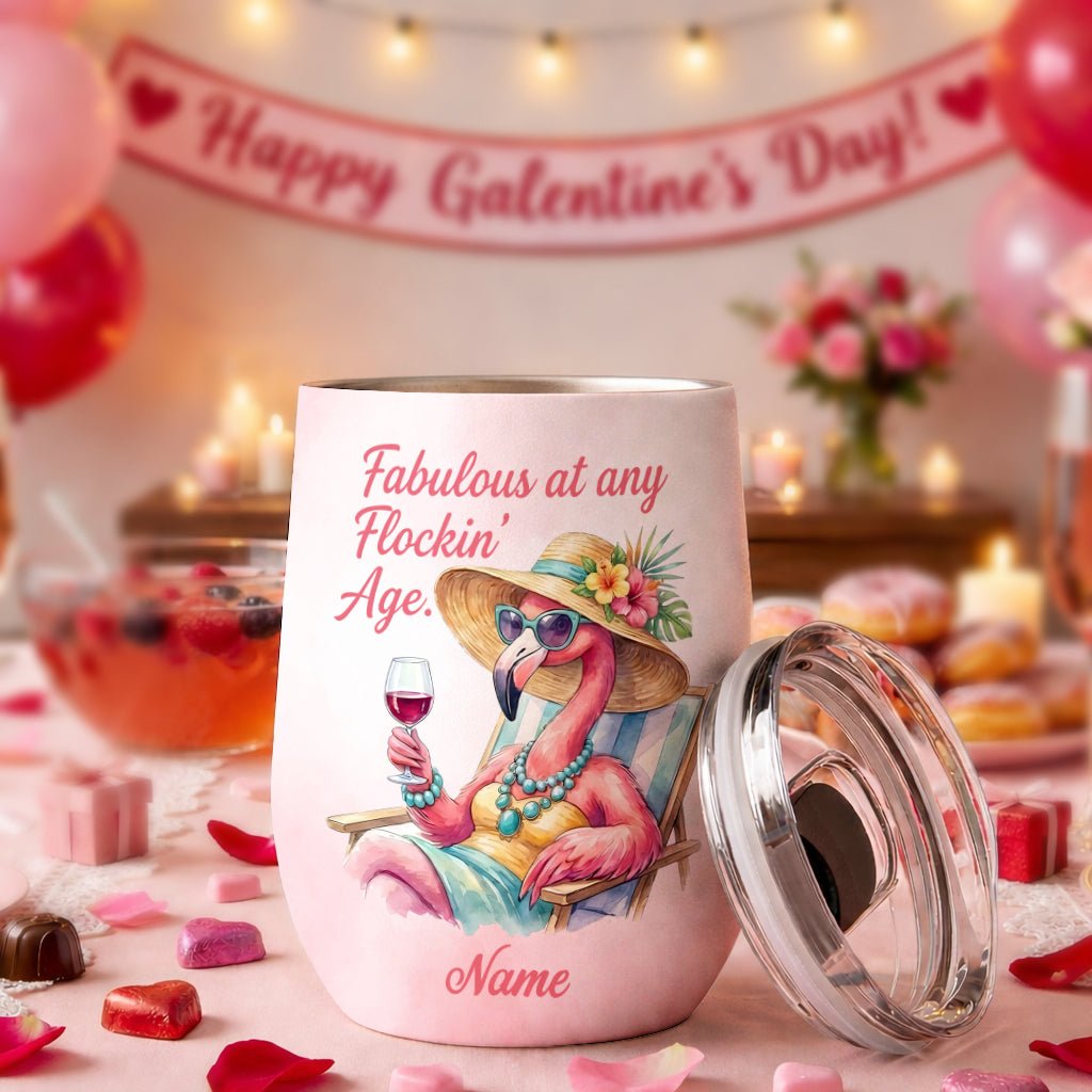 Fabulous Personalized Flamingo Wine Tumbler - Funny Birthday Gift for Women 40+ - FlamingoAholic