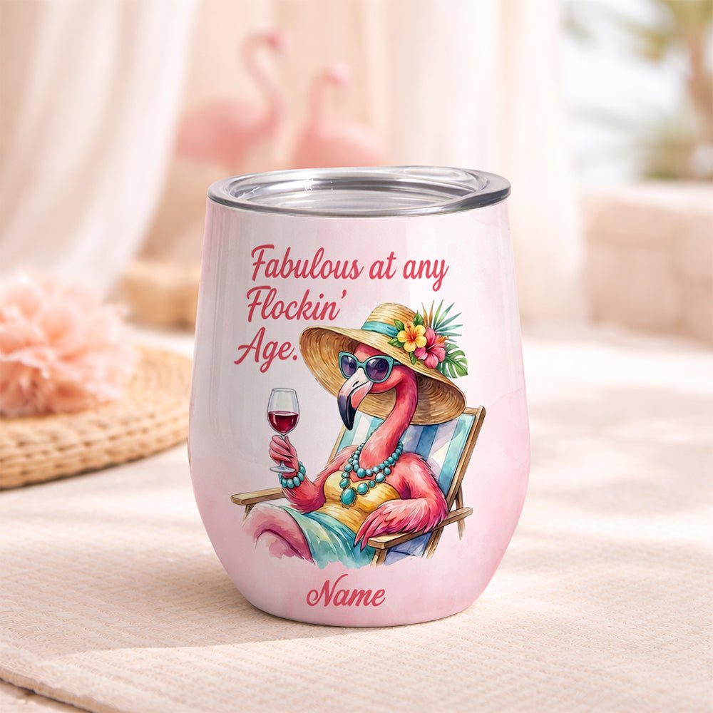 Fabulous Personalized Flamingo Wine Tumbler - Funny Birthday Gift for Women 40+ - FlamingoAholic