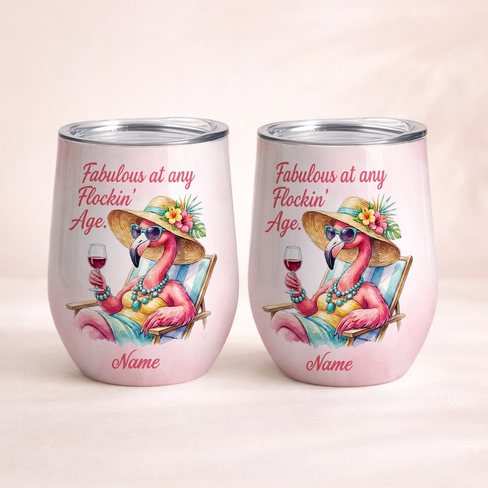 Fabulous Personalized Flamingo Wine Tumbler - Funny Birthday Gift for Women 40+ - FlamingoAholic