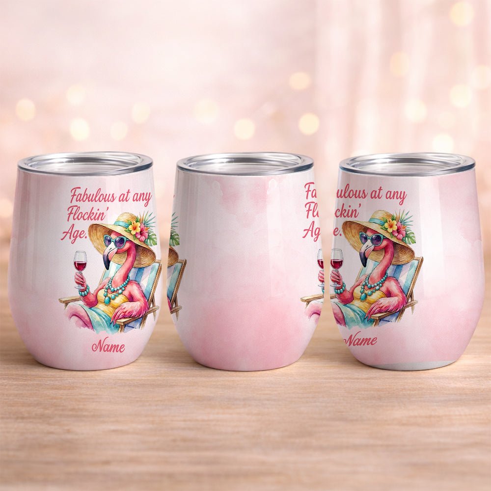 Fabulous Personalized Flamingo Wine Tumbler - Funny Birthday Gift for Women 40+ - FlamingoAholic