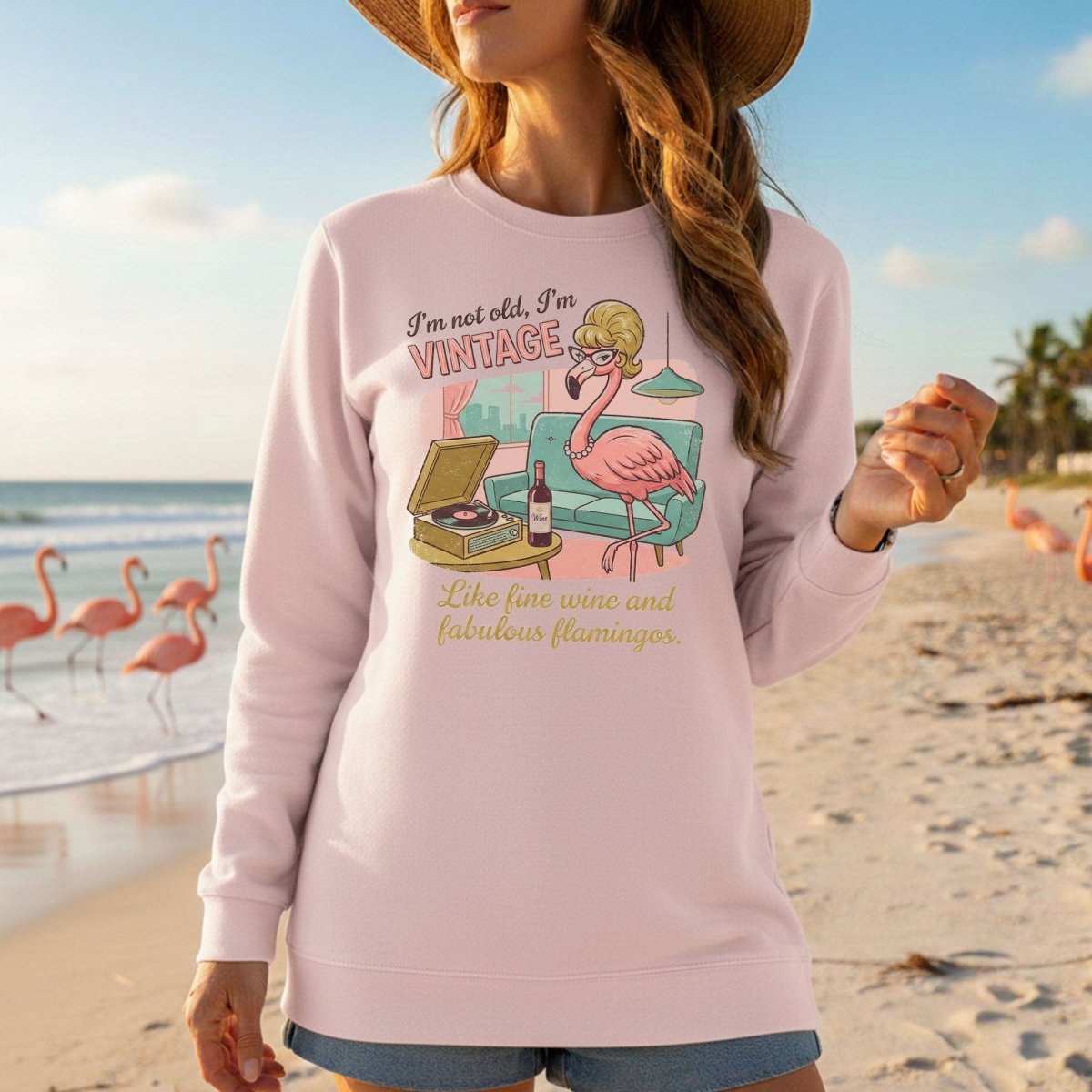 Fabulous Retro Flamingo Vintage T-Shirt - Funny Grandma Wine & Age Gift - FlamingoAholic