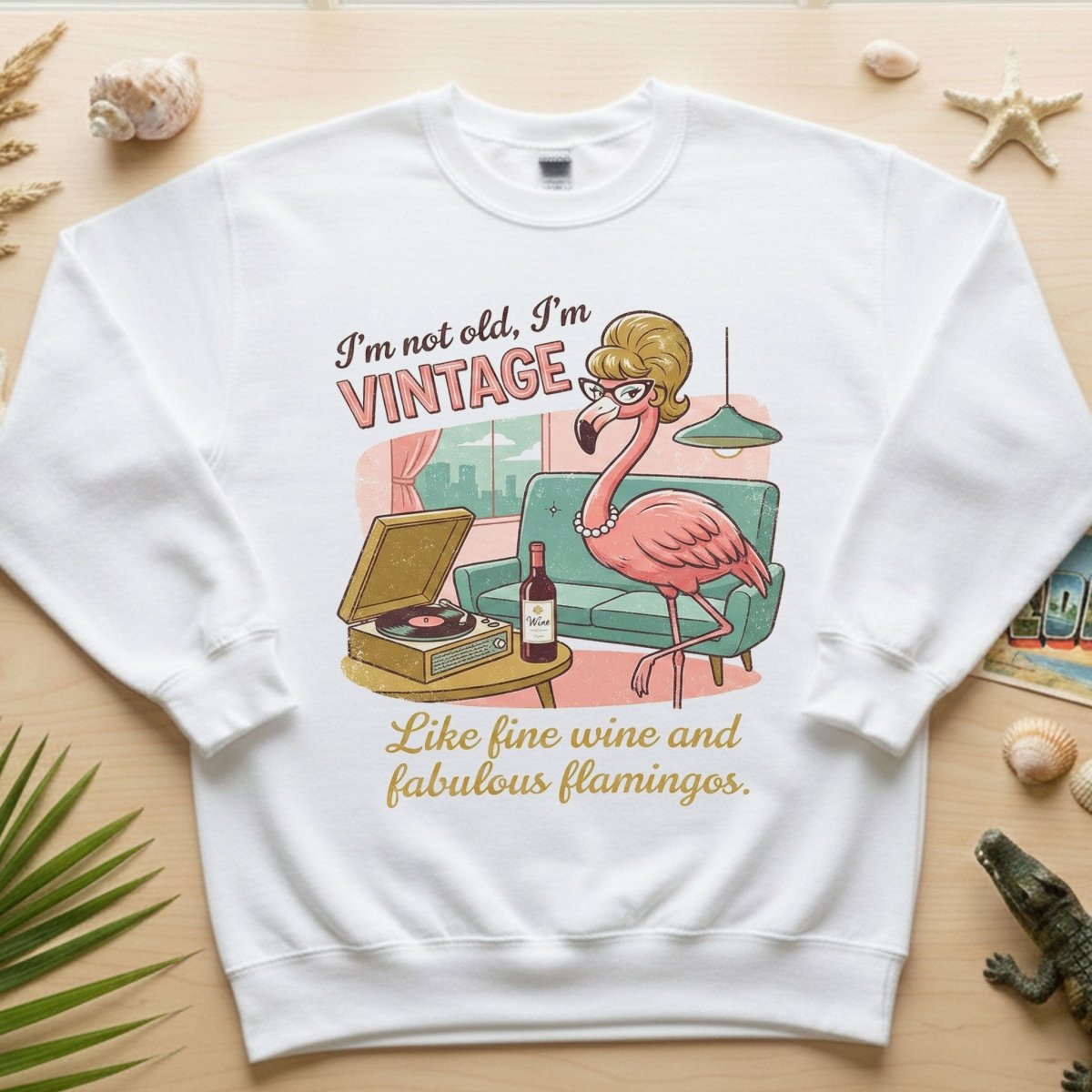 Fabulous Retro Flamingo Vintage T-Shirt - Funny Grandma Wine & Age Gift - FlamingoAholic