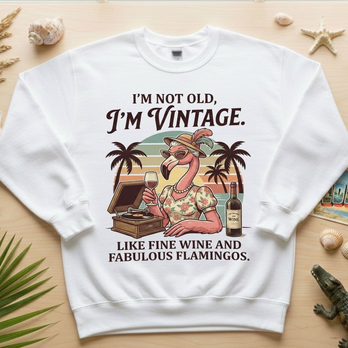 Fabulous Retro Flamingo Wine T-Shirt for Women - The "I'm Vintage" Humor Tee - FlamingoAholic