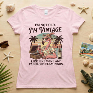Fabulous Retro Flamingo Wine T-Shirt for Women - The "I'm Vintage" Humor Tee - FlamingoAholic