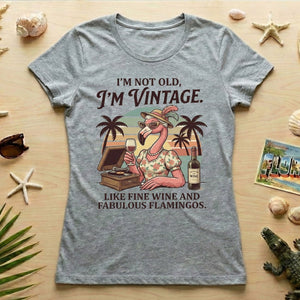Fabulous Retro Flamingo Wine T-Shirt for Women - The "I'm Vintage" Humor Tee - FlamingoAholic