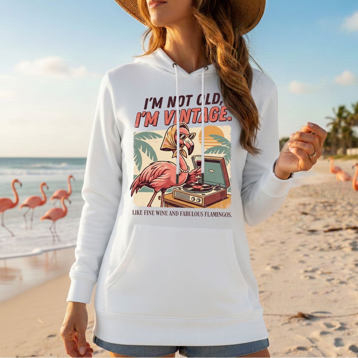 Fabulous Retro Flamingo Wine T-Shirt - I'm Not Old I'm Vintage Birthday Gift for Her - FlamingoAholic