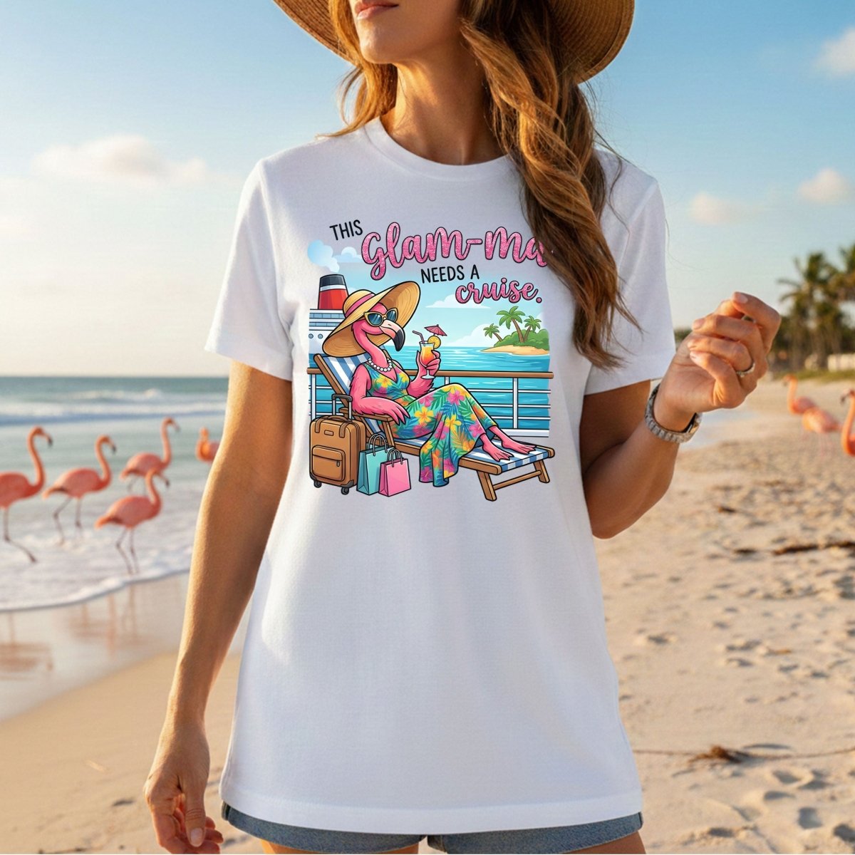 Fabulous Tropical Flamingo Glam - ma Cruise Shirt - Funny Retirement Vacation Tee - FlamingoAholic