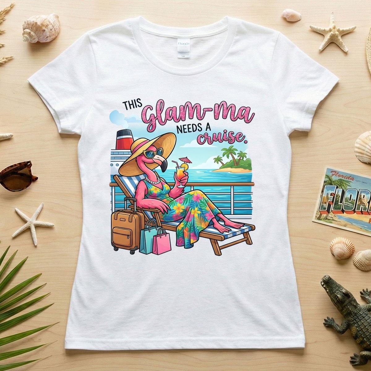Fabulous Tropical Flamingo Glam - ma Cruise Shirt - Funny Retirement Vacation Tee - FlamingoAholic