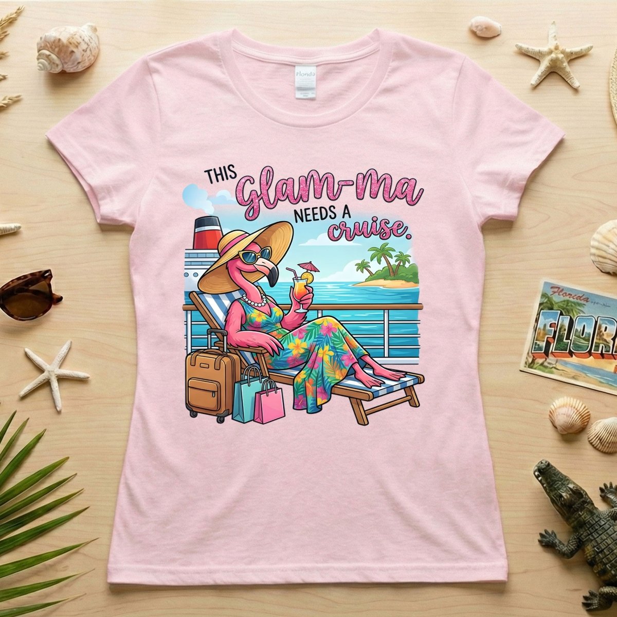 Fabulous Tropical Flamingo Glam - ma Cruise Shirt - Funny Retirement Vacation Tee - FlamingoAholic