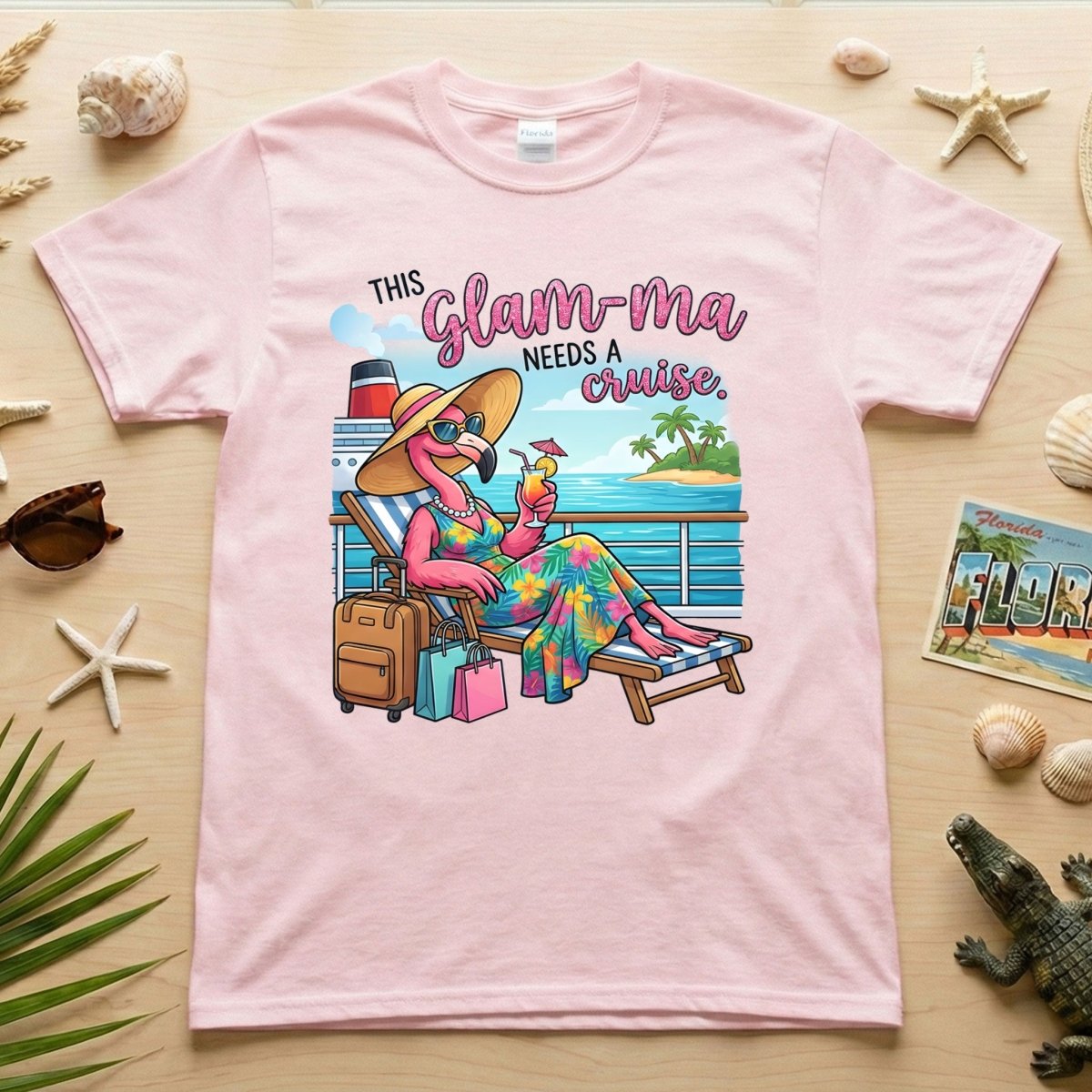 Fabulous Tropical Flamingo Glam - ma Cruise Shirt - Funny Retirement Vacation Tee - FlamingoAholic