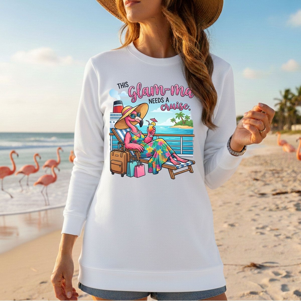 Fabulous Tropical Flamingo Glam - ma Cruise Shirt - Funny Retirement Vacation Tee - FlamingoAholic