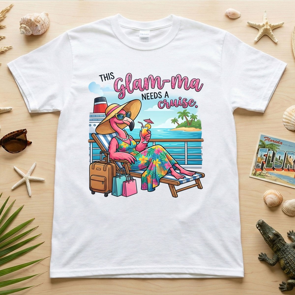 Fabulous Tropical Flamingo Glam - ma Cruise Shirt - Funny Retirement Vacation Tee - FlamingoAholic
