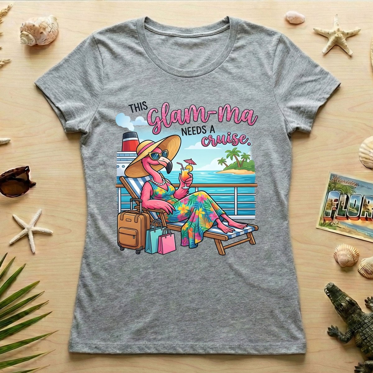 Fabulous Tropical Flamingo Glam - ma Cruise Shirt - Funny Retirement Vacation Tee - FlamingoAholic