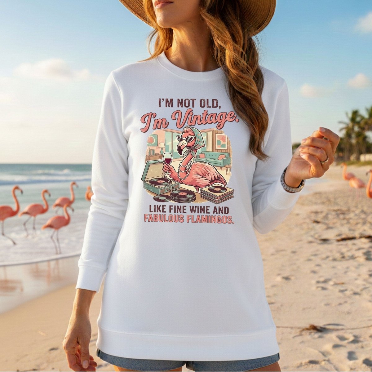 Fabulous Vintage Flamingo Wine T-Shirt - Funny Not Old Aging Gift for Women - FlamingoAholic