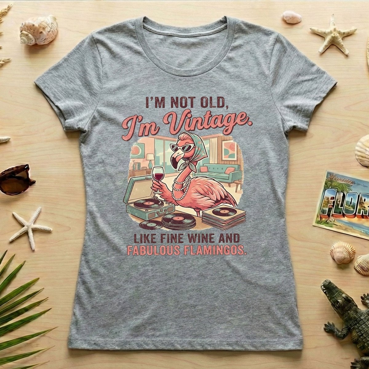Fabulous Vintage Flamingo Wine T-Shirt - Funny Not Old Aging Gift for Women - FlamingoAholic