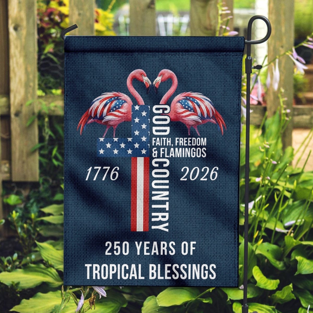 Faith & Freedom Patriotic Flamingo Garden Flag - Durable Double - Sided God Country Decor - FlamingoAholic