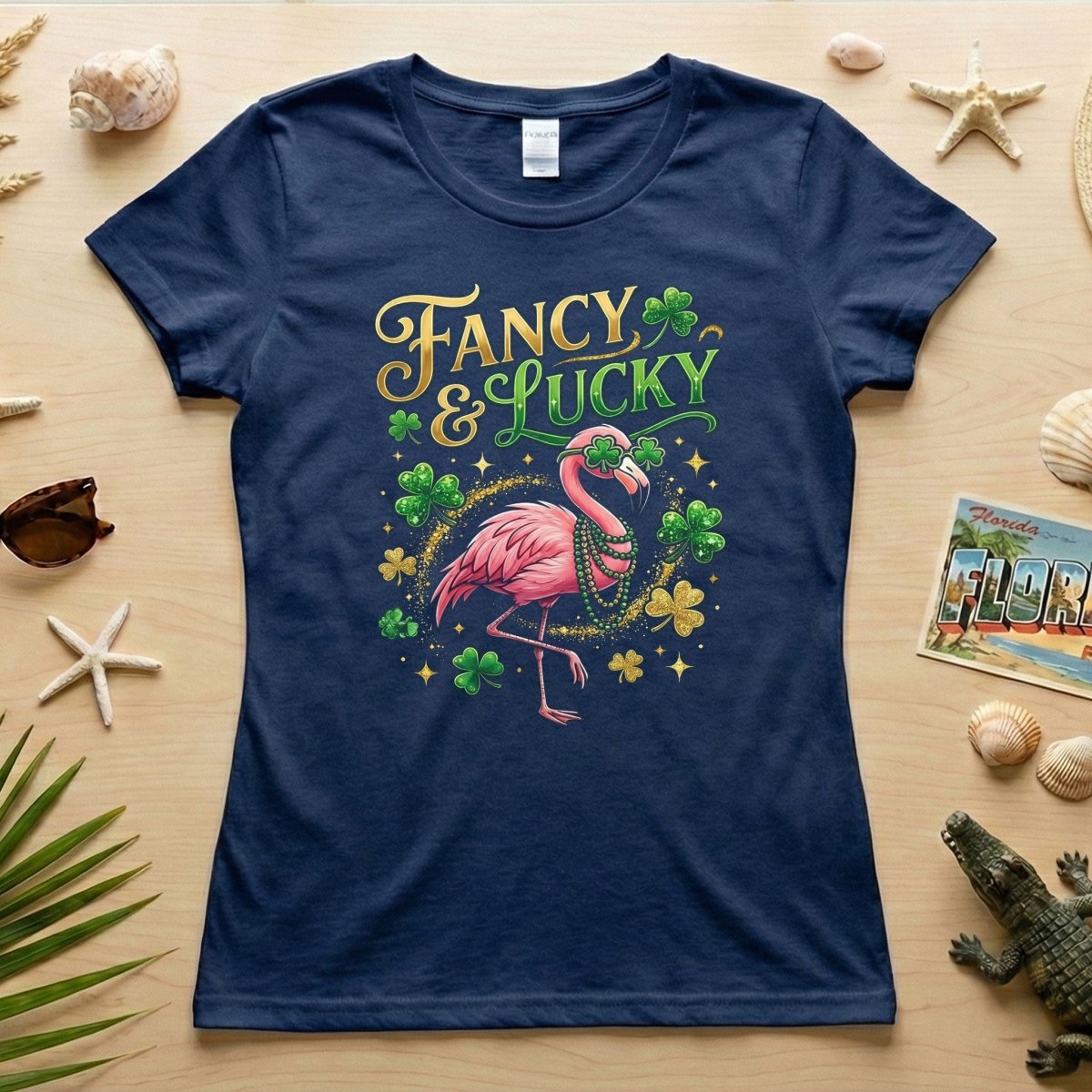 Fancy & Lucky Shamrock Flamingo St. Patrick's Day T-Shirt - Irish Party Tee for Women - FlamingoAholic