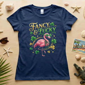 Fancy & Lucky Shamrock Flamingo St. Patrick's Day T-Shirt - Irish Party Tee for Women - FlamingoAholic