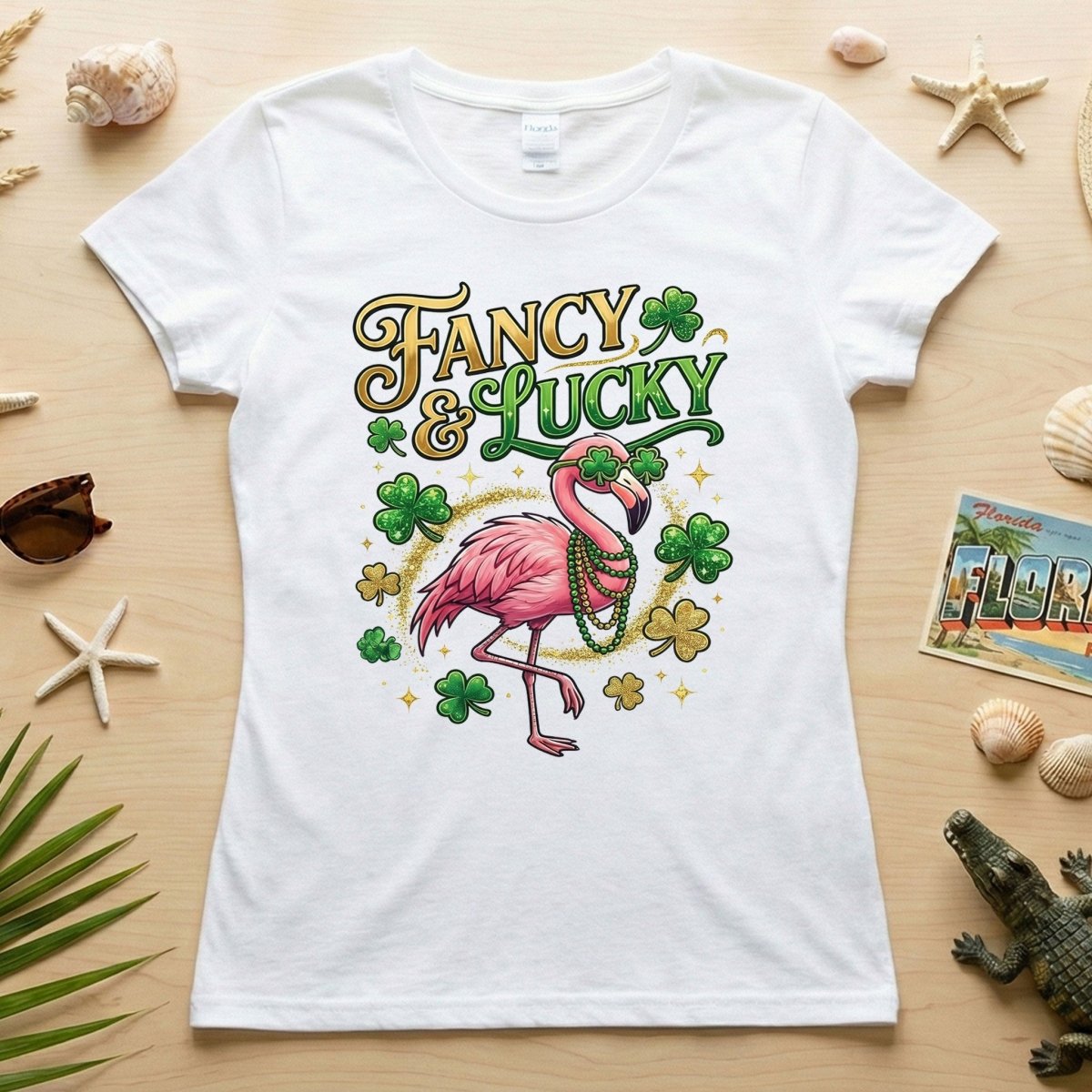Fancy & Lucky Shamrock Flamingo St. Patrick's Day T-Shirt - Irish Party Tee for Women - FlamingoAholic