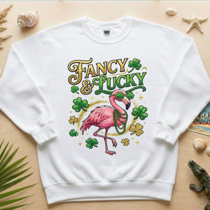 Fancy & Lucky Shamrock Flamingo St. Patrick's Day T-Shirt - Irish Party Tee for Women - FlamingoAholic