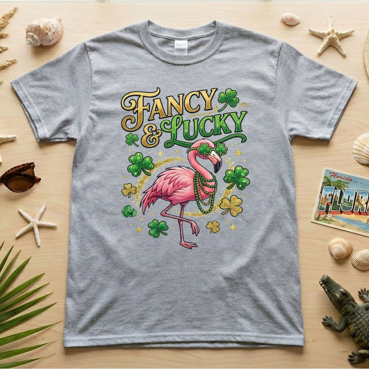 Fancy & Lucky Shamrock Flamingo St. Patrick's Day T-Shirt - Irish Party Tee for Women - FlamingoAholic