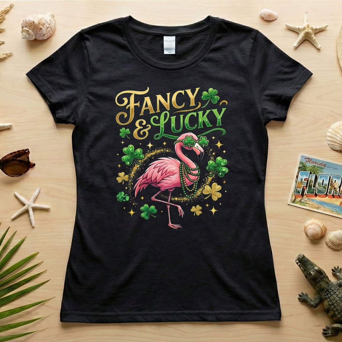 Fancy & Lucky Shamrock Flamingo St. Patrick's Day T-Shirt - Irish Party Tee for Women - FlamingoAholic