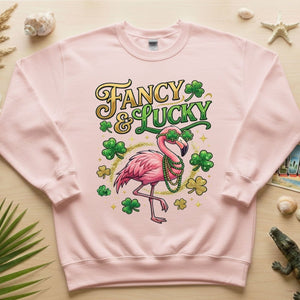 Fancy & Lucky Shamrock Flamingo St. Patrick's Day T-Shirt - Irish Party Tee for Women - FlamingoAholic