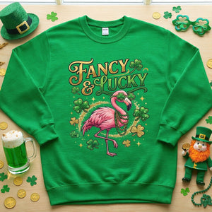 Fancy & Lucky Shamrock Flamingo St. Patrick's Day T-Shirt - Irish Party Tee for Women - FlamingoAholic
