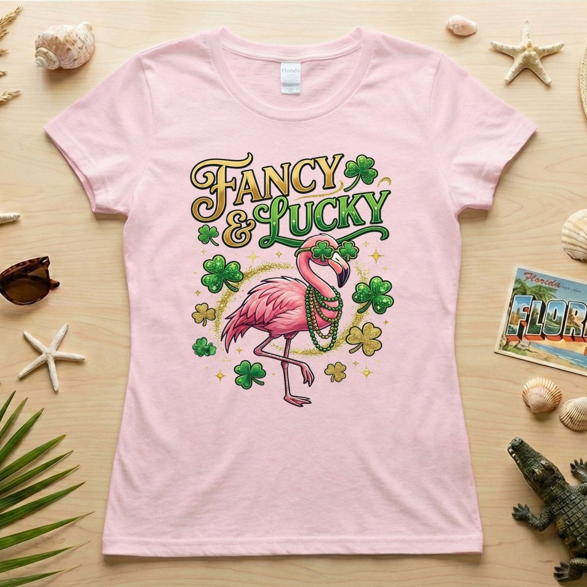 Fancy & Lucky Shamrock Flamingo St. Patrick's Day T-Shirt - Irish Party Tee for Women - FlamingoAholic
