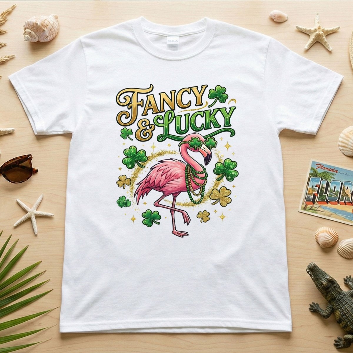 Fancy & Lucky Shamrock Flamingo St. Patrick's Day T-Shirt - Irish Party Tee for Women - FlamingoAholic