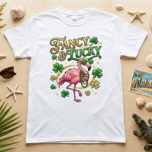 Fancy & Lucky Shamrock Flamingo St. Patrick's Day T-Shirt - Irish Party Tee for Women - FlamingoAholic
