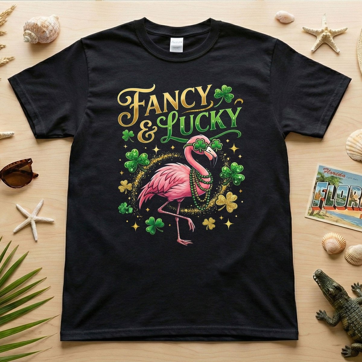Fancy & Lucky Shamrock Flamingo St. Patrick's Day T-Shirt - Irish Party Tee for Women - FlamingoAholic