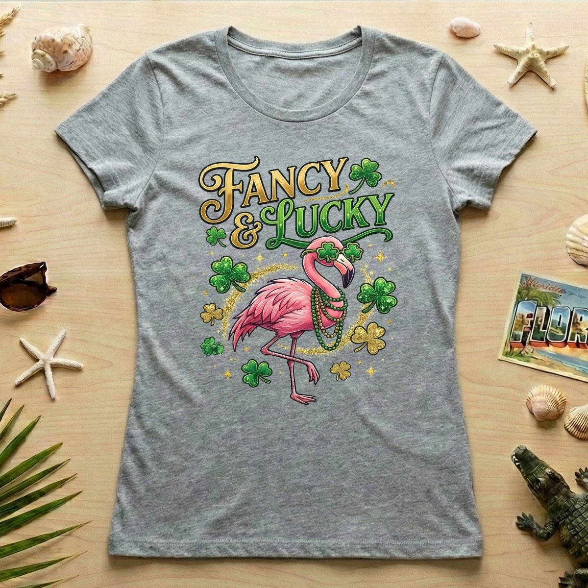 Fancy & Lucky Shamrock Flamingo St. Patrick's Day T-Shirt - Irish Party Tee for Women - FlamingoAholic