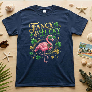Fancy & Lucky Shamrock Flamingo St. Patrick's Day T-Shirt - Irish Party Tee for Women - FlamingoAholic