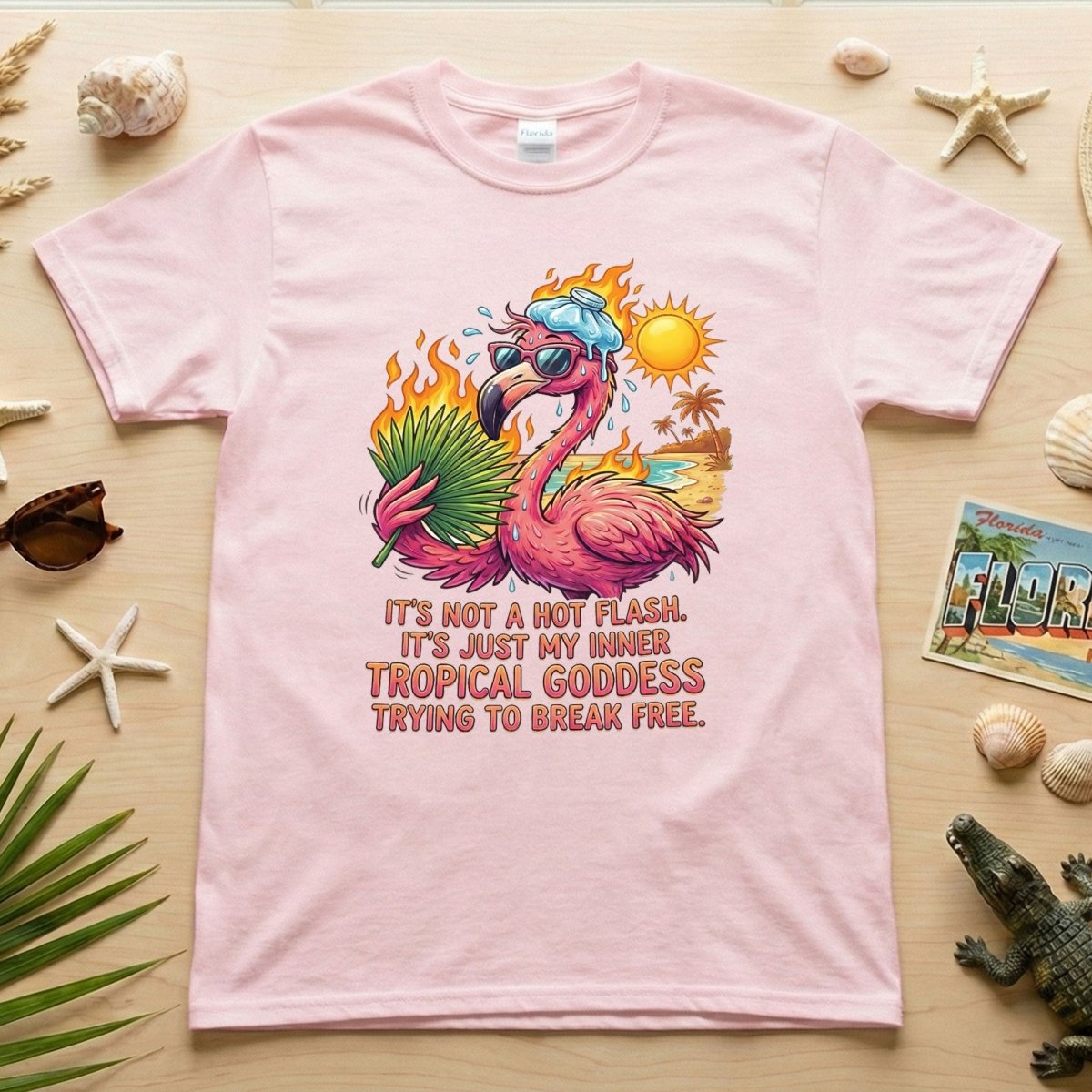 Fiery Tropical Goddess Flamingo Shirt - Funny Menopause Hot Flash Tee Gift - FlamingoAholic