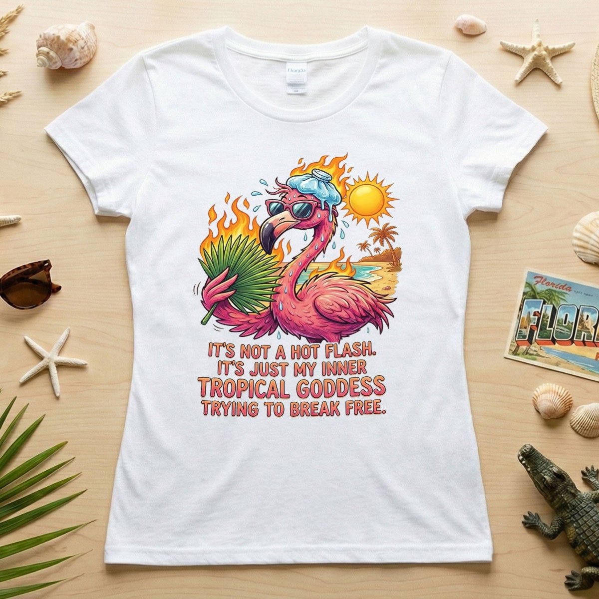 Fiery Tropical Goddess Flamingo Shirt - Funny Menopause Hot Flash Tee Gift - FlamingoAholic