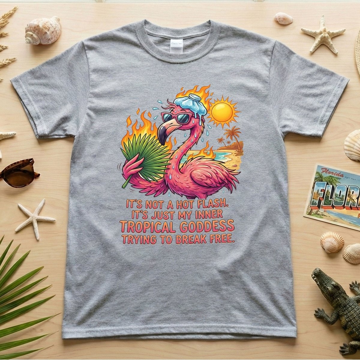 Fiery Tropical Goddess Flamingo Shirt - Funny Menopause Hot Flash Tee Gift - FlamingoAholic