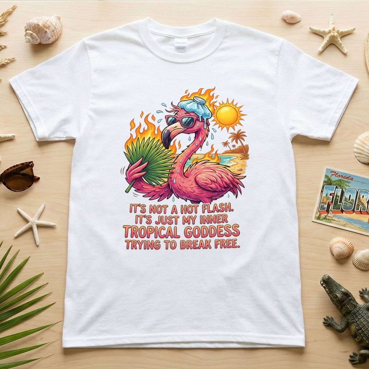 Fiery Tropical Goddess Flamingo Shirt - Funny Menopause Hot Flash Tee Gift - FlamingoAholic