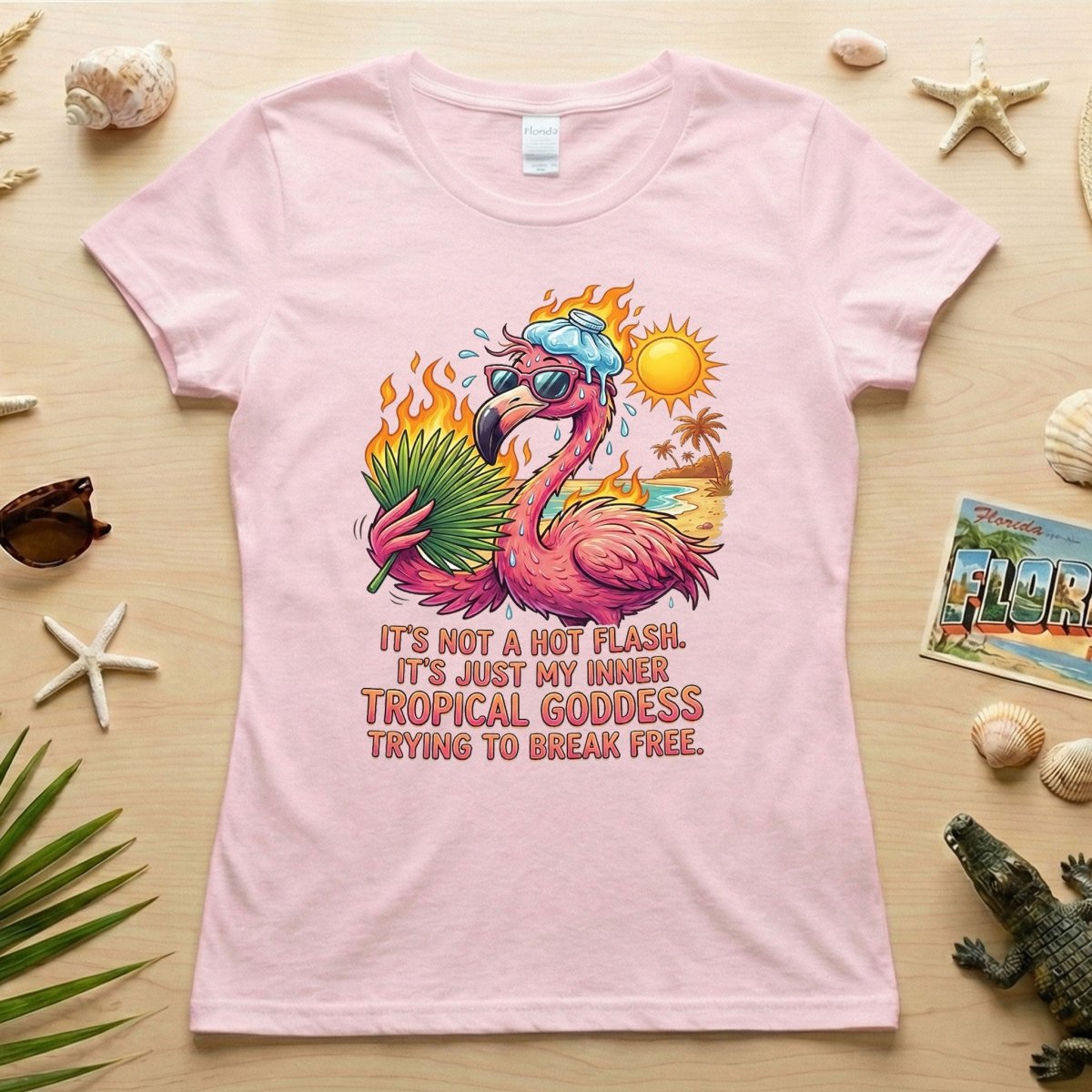 Fiery Tropical Goddess Flamingo Shirt - Funny Menopause Hot Flash Tee Gift - FlamingoAholic