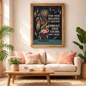 Find Your Balance Flamingo Poster – Boho Spiritual Wall Art - FlamingoAholic