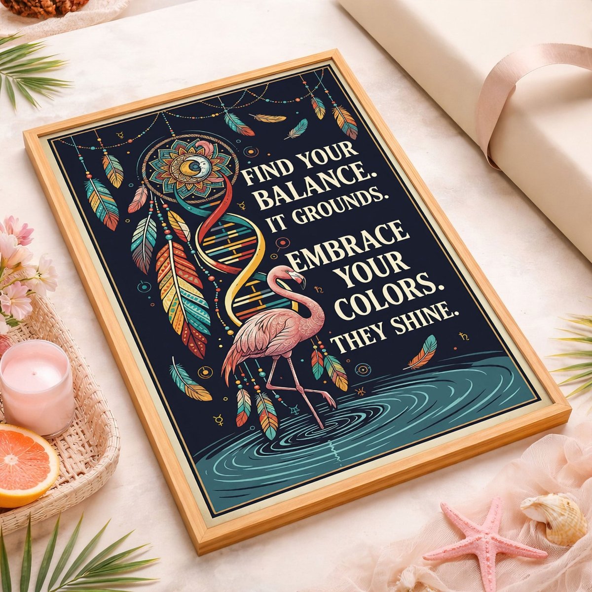Find Your Balance Flamingo Poster – Boho Spiritual Wall Art - FlamingoAholic