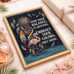 Find Your Balance Flamingo Poster – Boho Spiritual Wall Art - FlamingoAholic