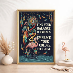 Find Your Balance Flamingo Poster – Boho Spiritual Wall Art - FlamingoAholic