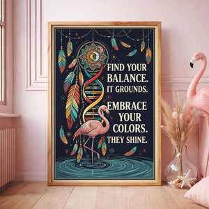 Find Your Balance Flamingo Poster – Boho Spiritual Wall Art - FlamingoAholic